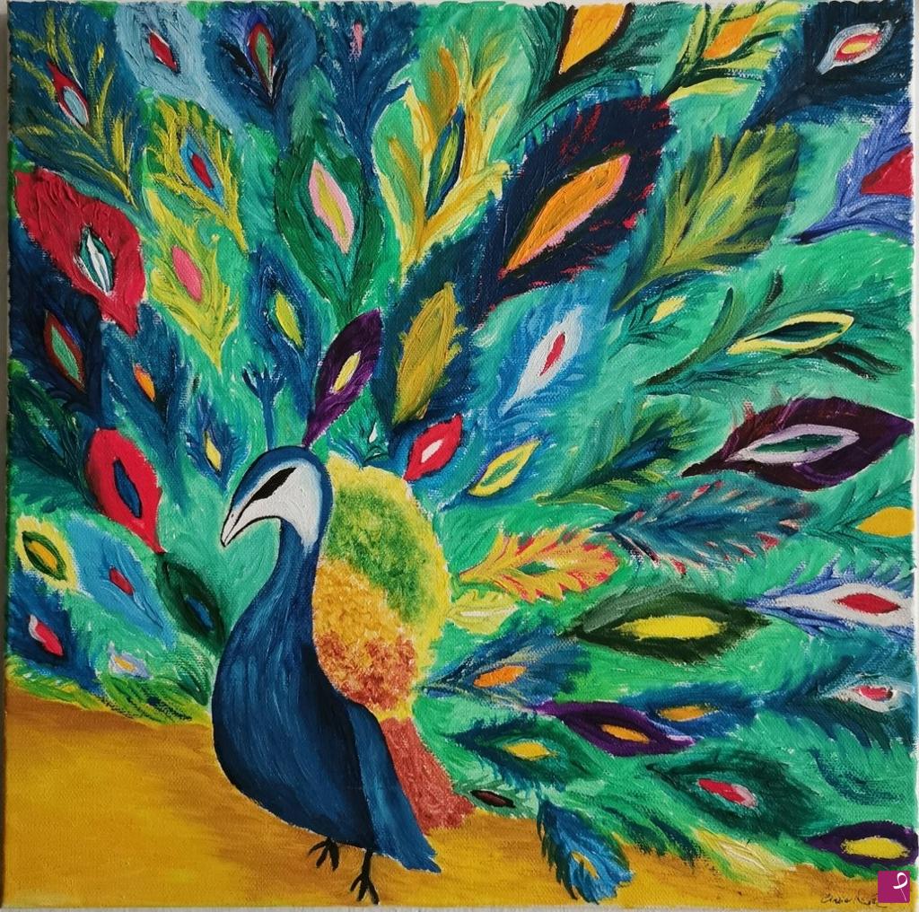quadri in vendita online - Colorful peacock