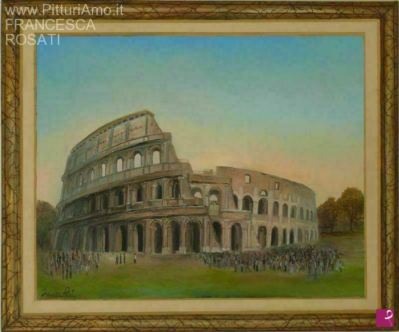 quadri in vendita online - colosseo con cornice trompe-l'oeil