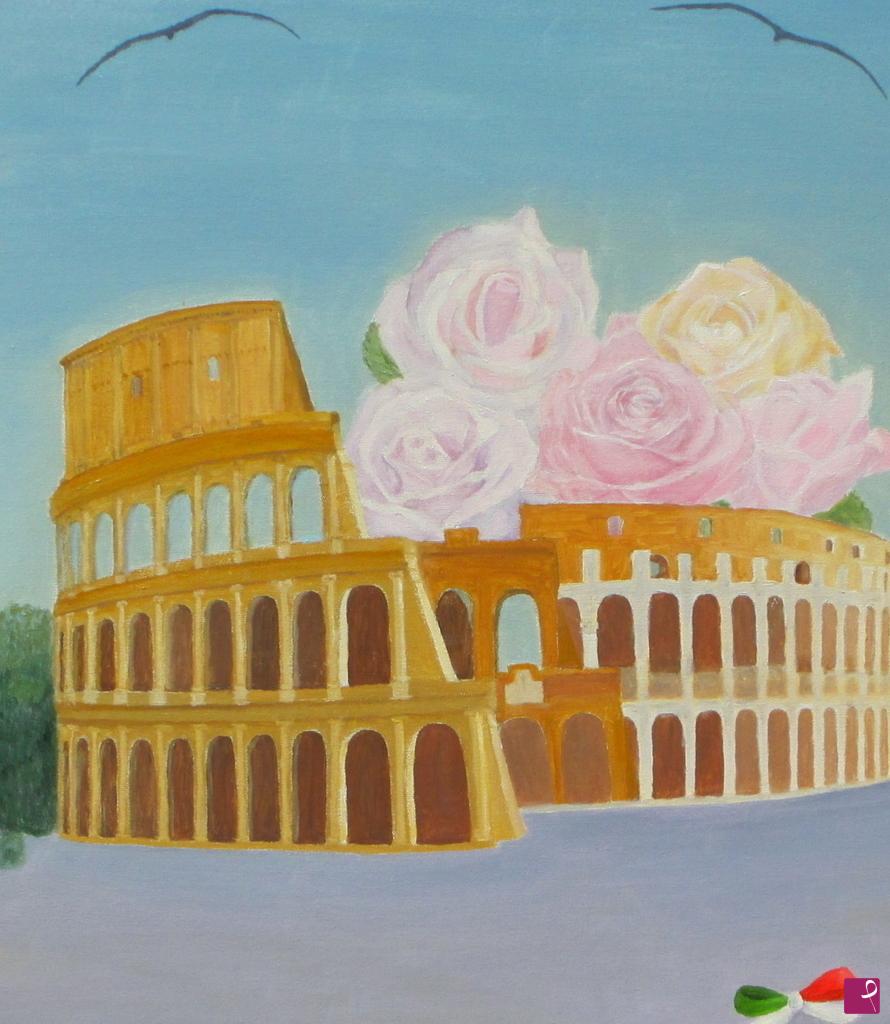 quadri in vendita online - Colosseo e rose