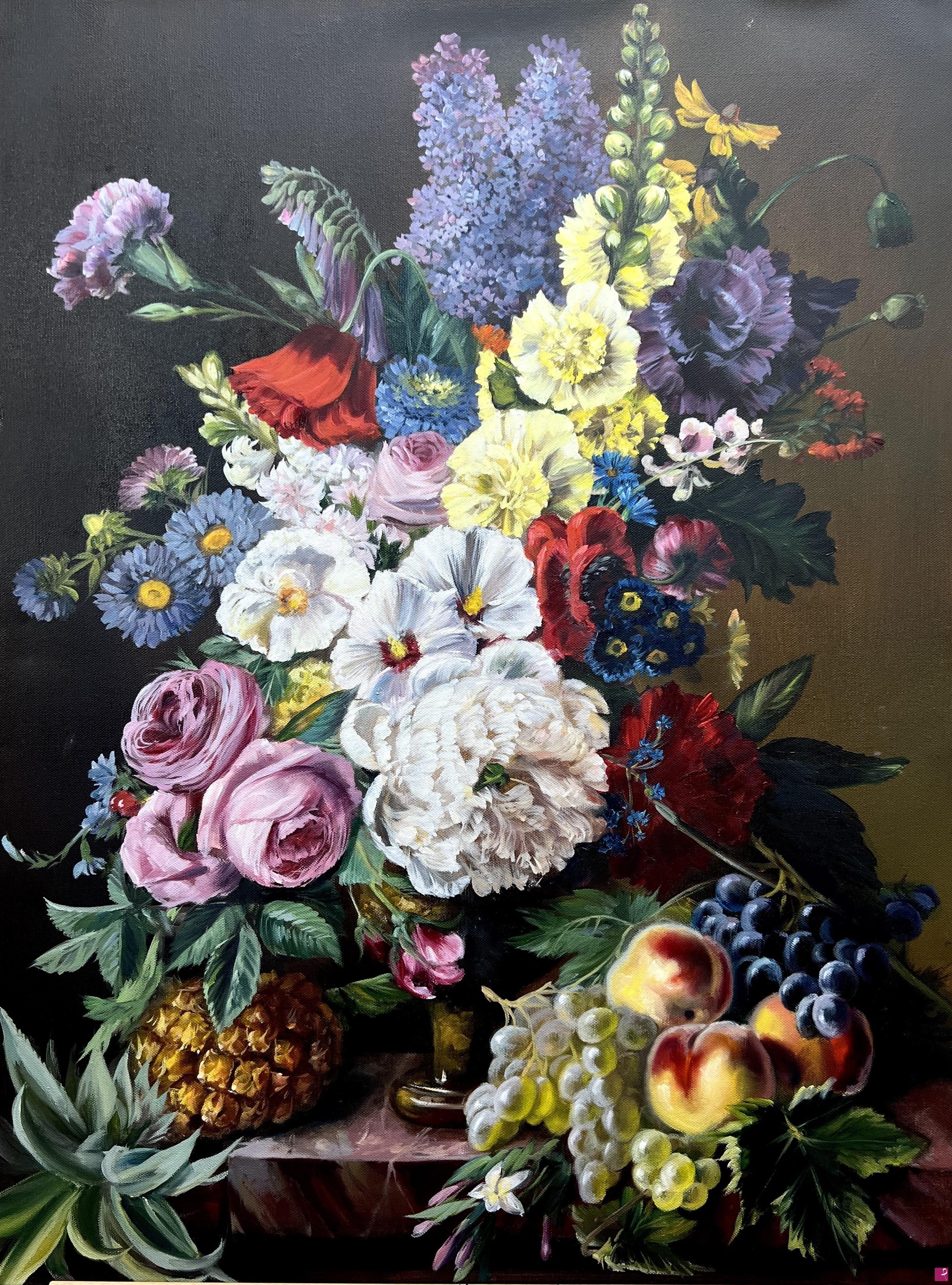 quadri in vendita online - Composizione del fiori e frutta 