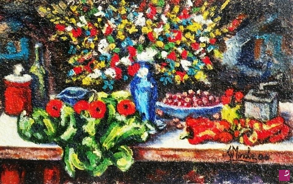 quadri in vendita online - COMPOSIZIONE FLOREALE E FRUTTA 