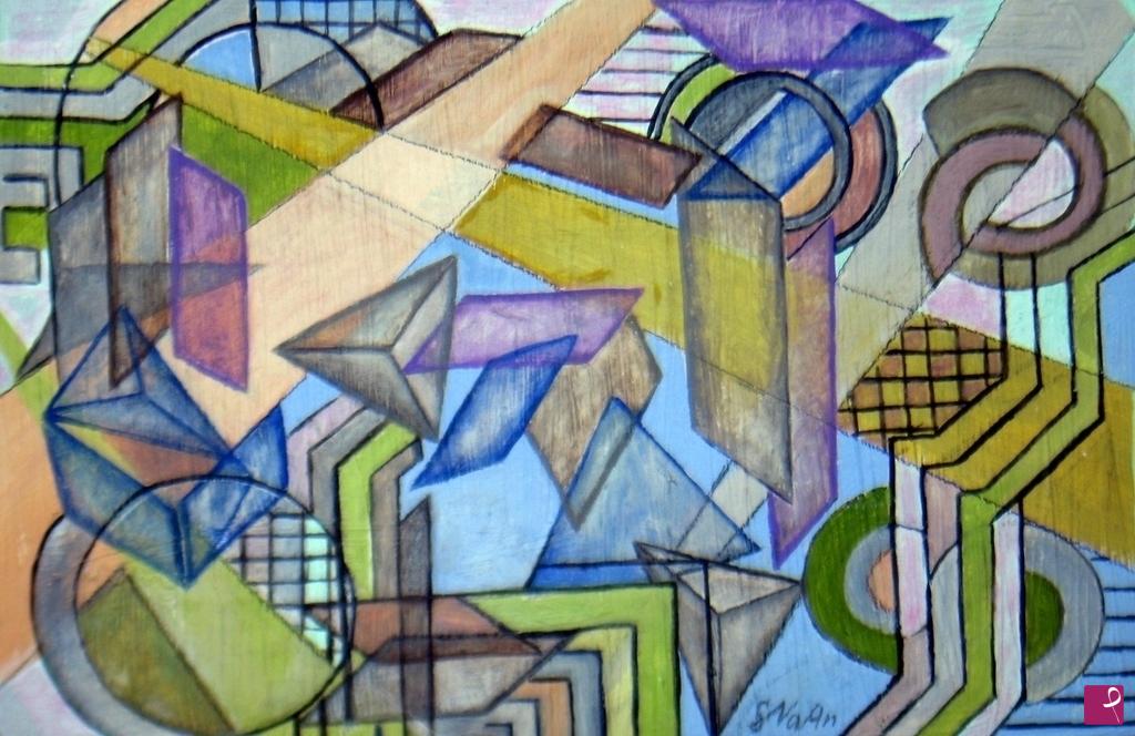 quadri in vendita online - Composizione geometrica su sfondo azzurro