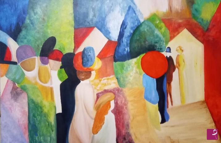 quadri in vendita online - Con una giacca gialla ( August Macke)