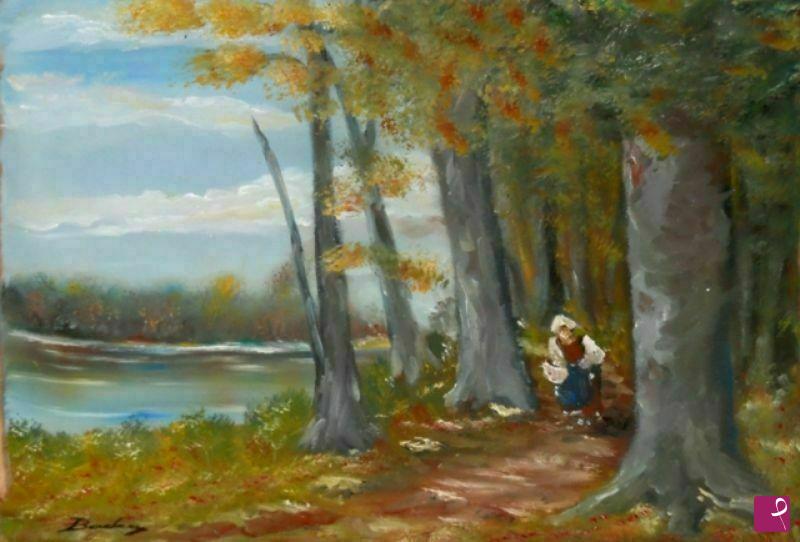 quadri in vendita online - Contadina nel bosco