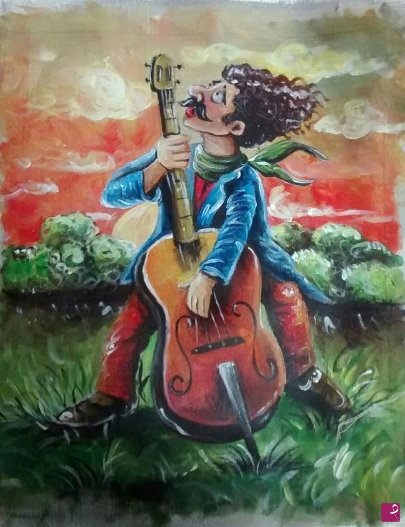 quadri in vendita online - Contrabassista