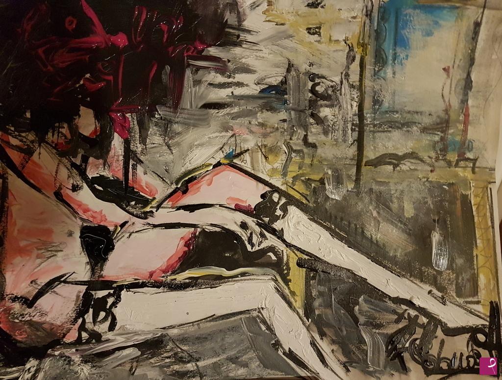 quadri in vendita online - Contrapposizione di donna distratta 