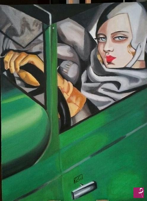 quadri in vendita online - Copia "Autoritratto su Bugatti verde" Tamara De Lempicka