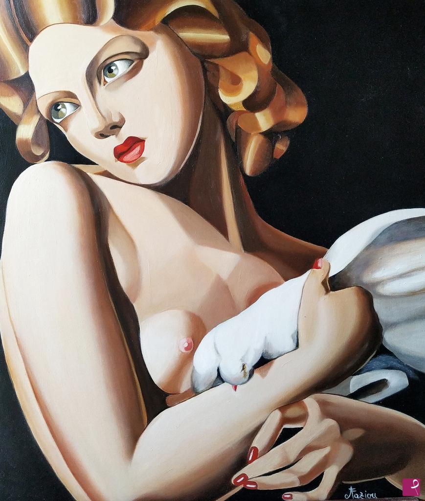 quadri in vendita online - Copia d'autore - Lempicka "Femme à la colombe" Olio su Tela