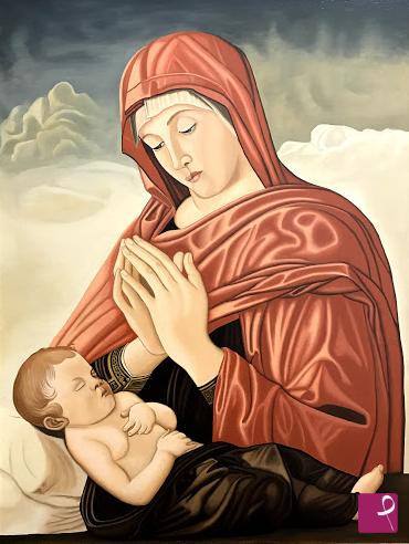 quadri in vendita online - Copia della "Madonna adorante con Bambino dormiente" (2001)