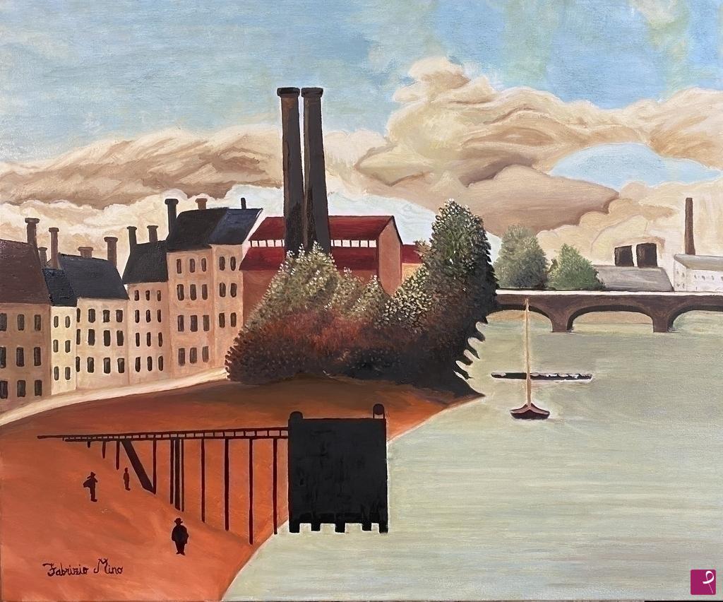 quadri in vendita online - Copia di “View of the outskirts of Paris” di Henri Rousseau