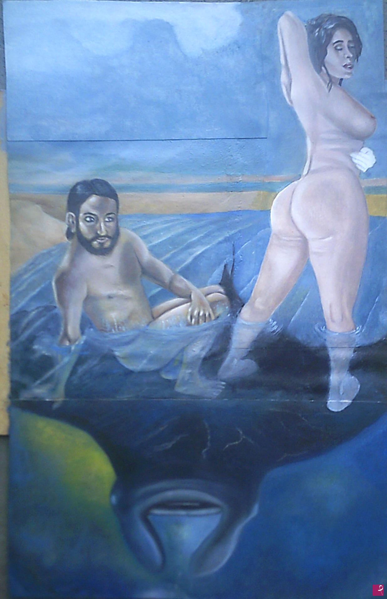 quadri in vendita online - Coppia al mare su manta - Work in progress
