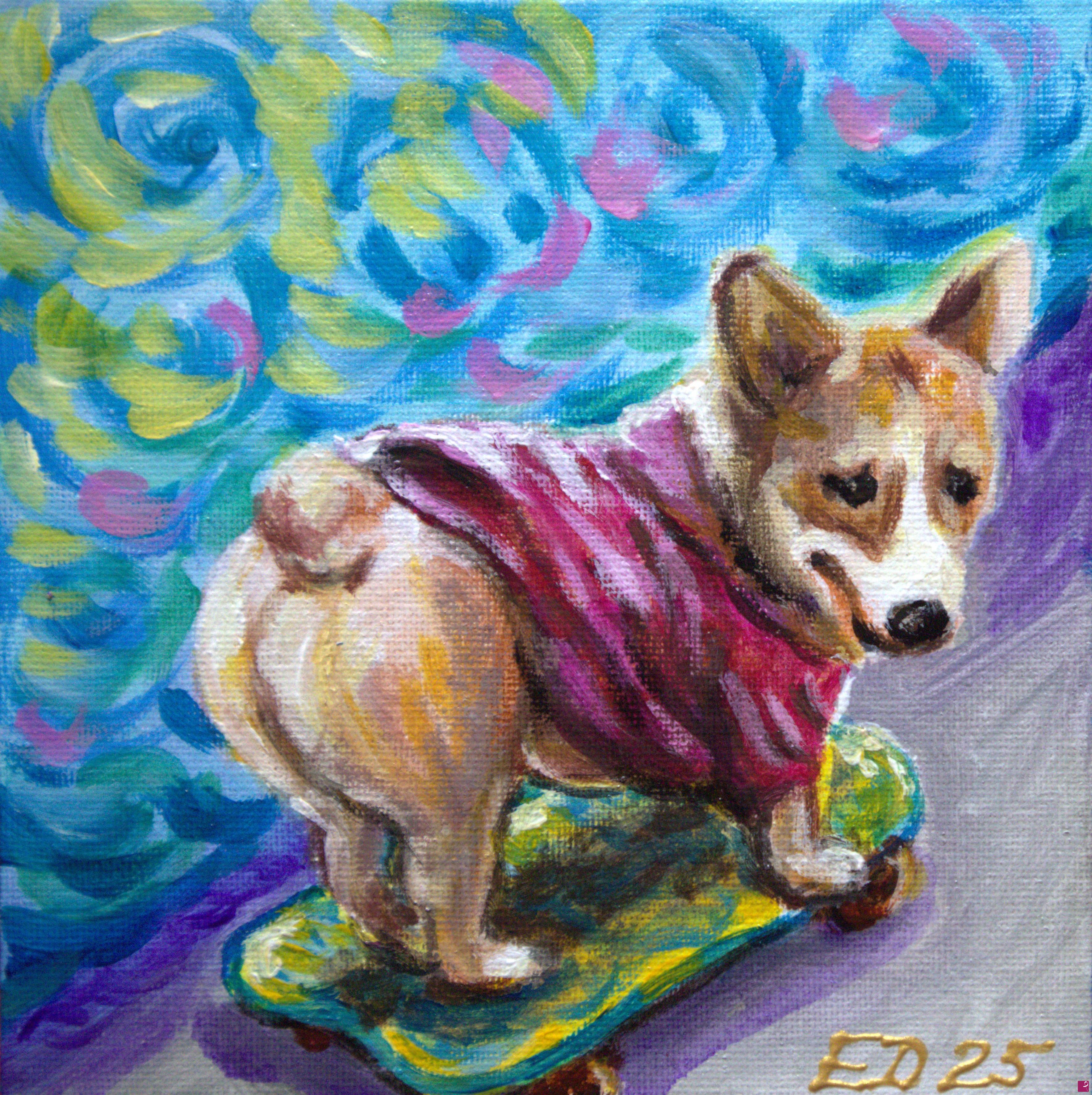 quadri in vendita online - Corgi - Campione di Skateboard