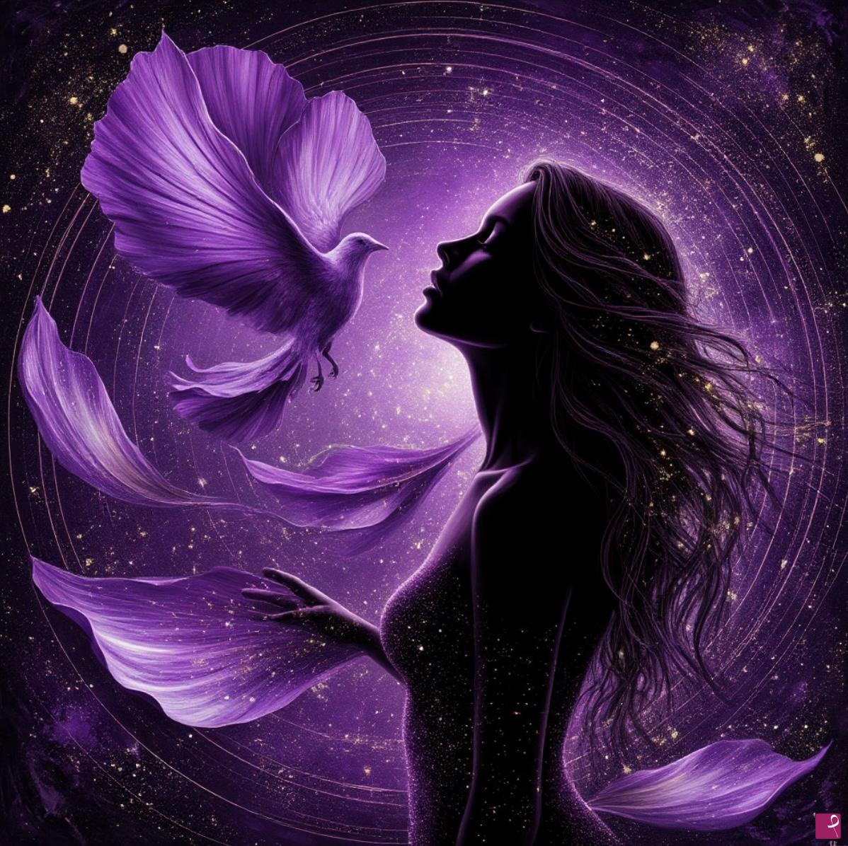 quadri in vendita online - Cosmos, girl, bird