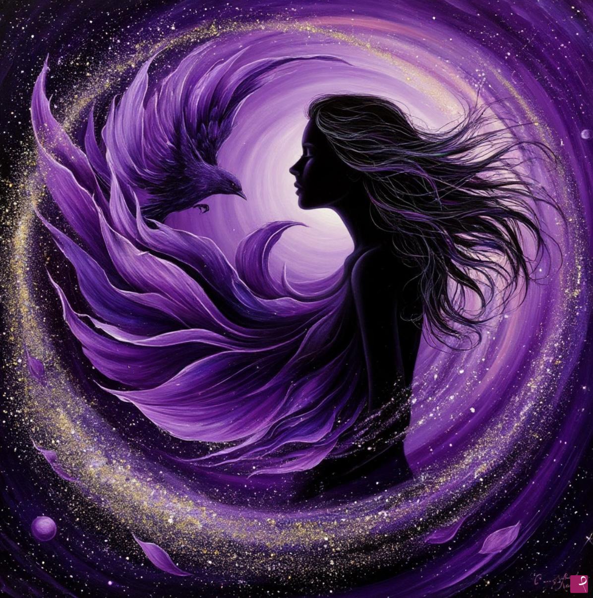 quadri in vendita online - Cosmos,girl and her bird