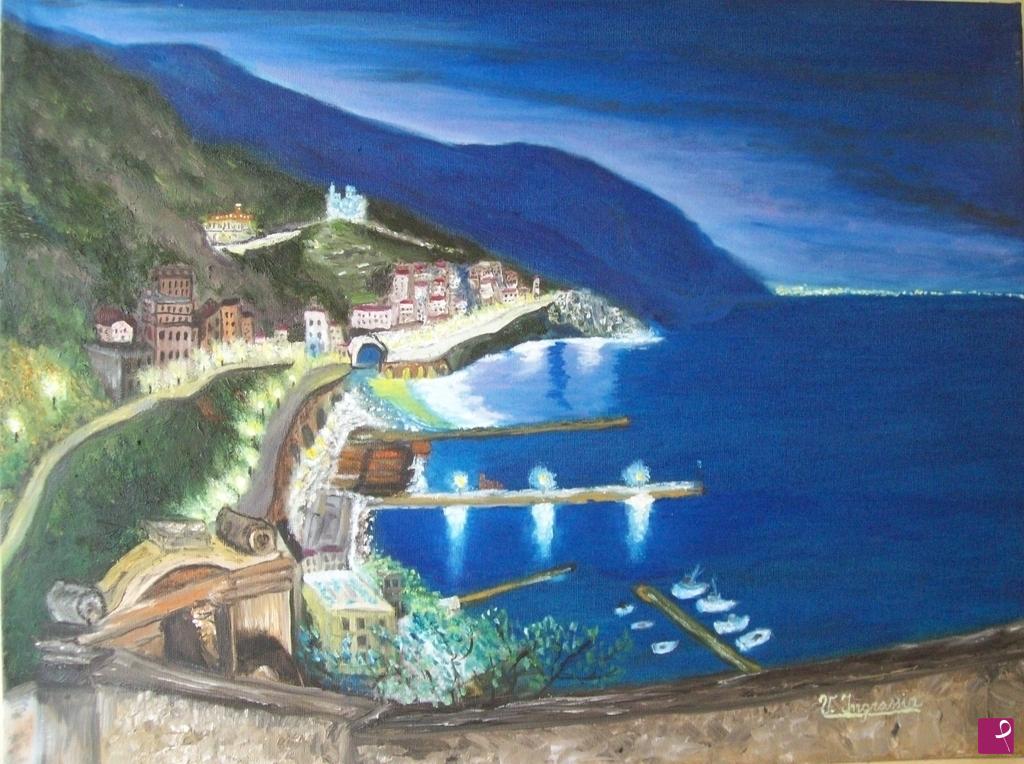 quadri in vendita online - costa Amalfitana notturna