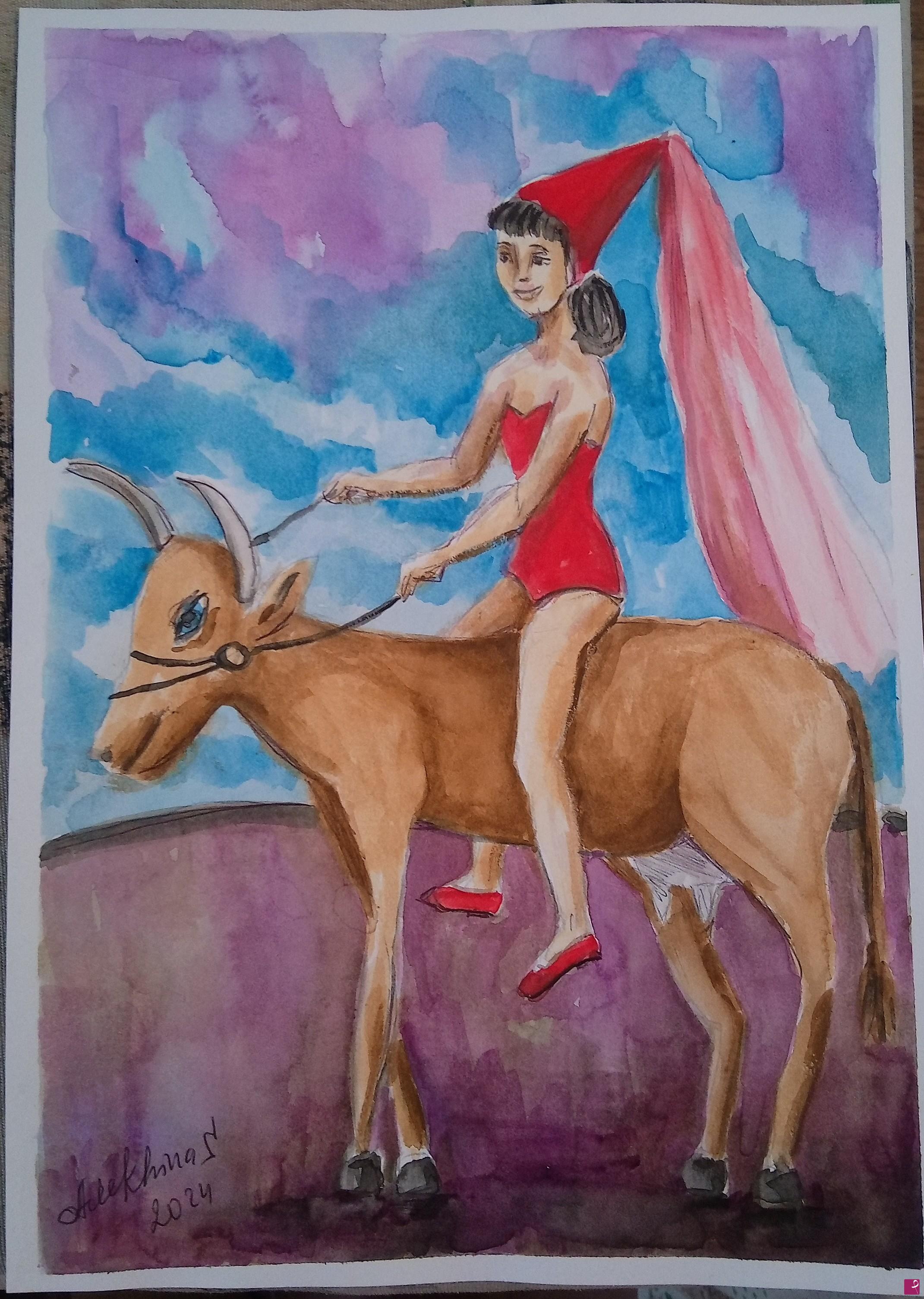 quadri in vendita online - Cowgirl in circo