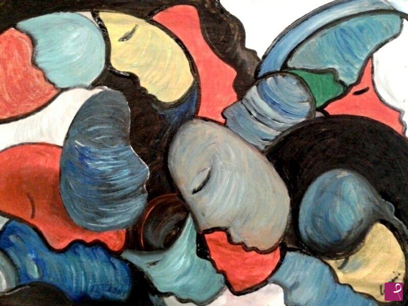 quadri in vendita online - COZZANI ASTRATTO"MUJER NOCHE MONDO" olio su tavola 50x40 ! no scuffi borghese baj pozzati rabarama kostabi