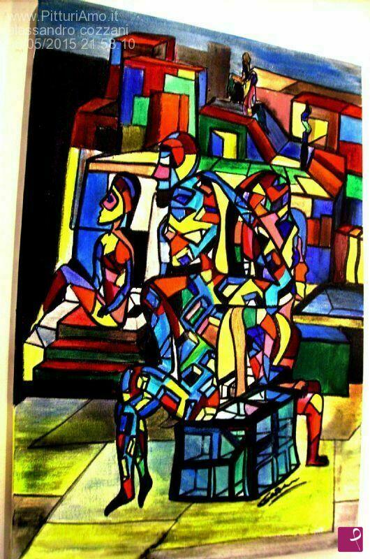 quadri in vendita online - COZZANI "Hombre e Mujer Urban" tela gen SCHIFANO,FINZI, MARK KOSTABI SCIACCA