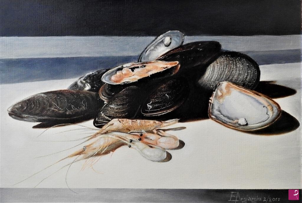 quadri in vendita online - Cozze e gamberetti