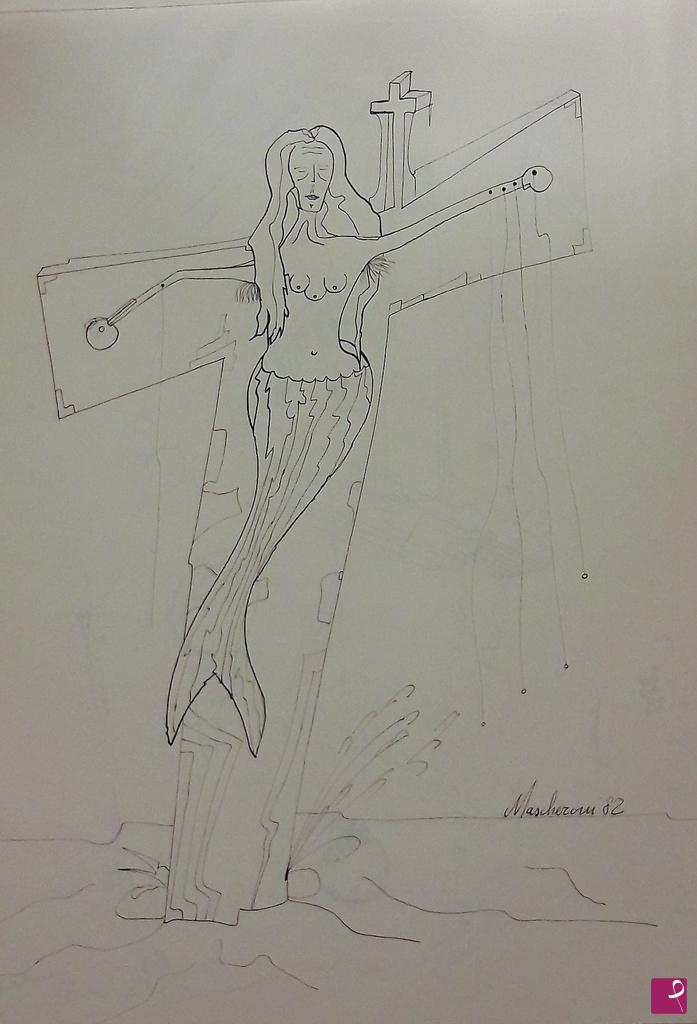 quadri in vendita online - Crocefissione della sirena a tre seni - 1982