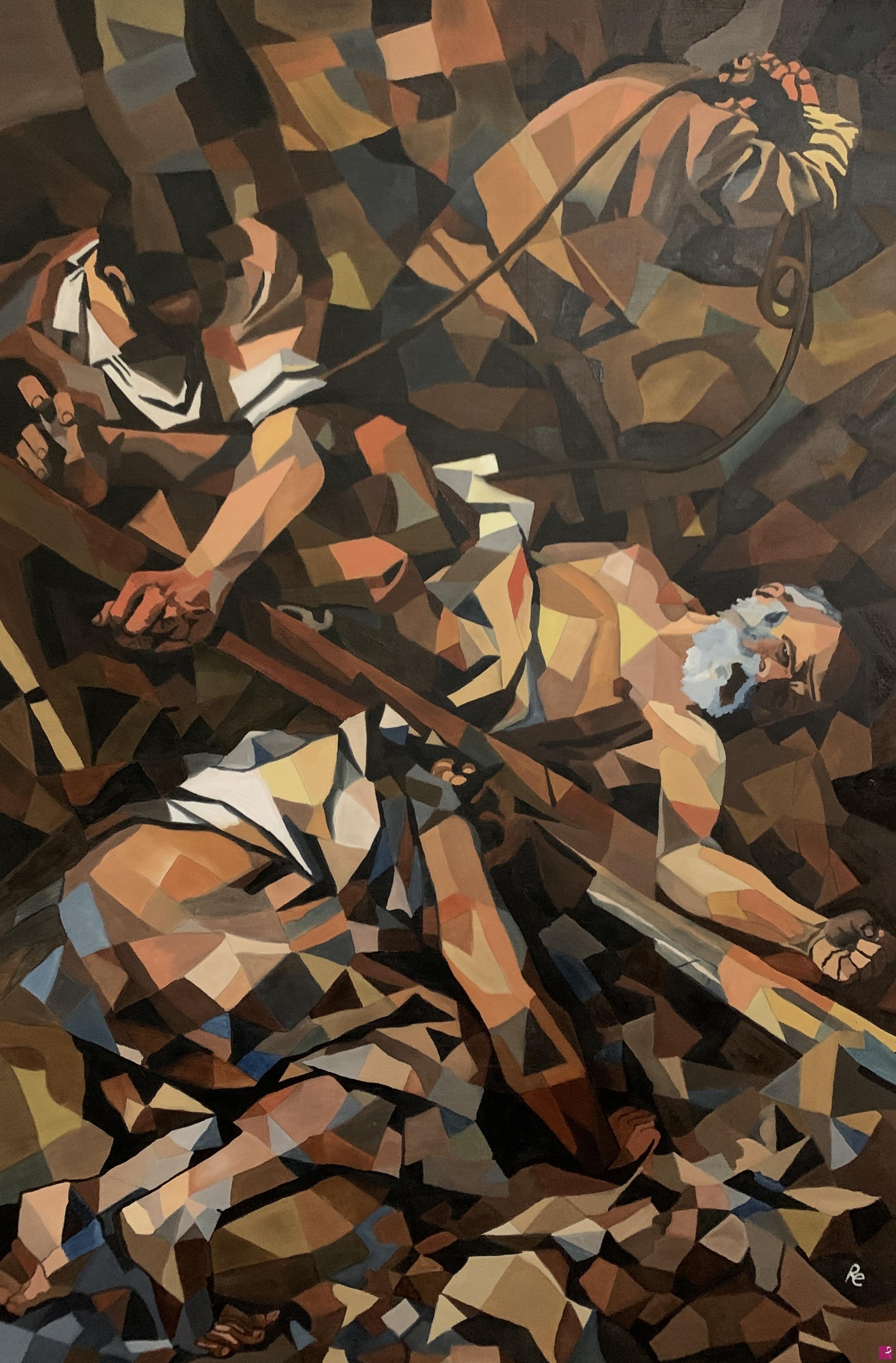 quadri in vendita online - CROCIFISSIONE DI SAN PIETRO (CARAVAGGIO) in chiave cubista