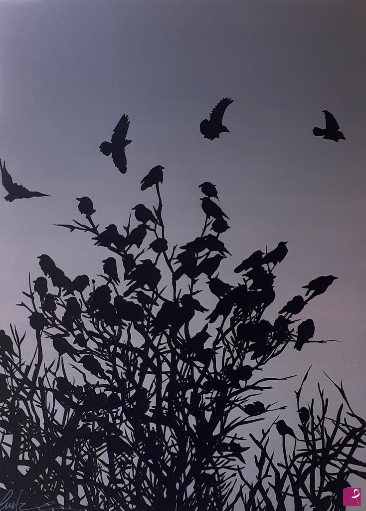 quadri in vendita online - crows on bare tree