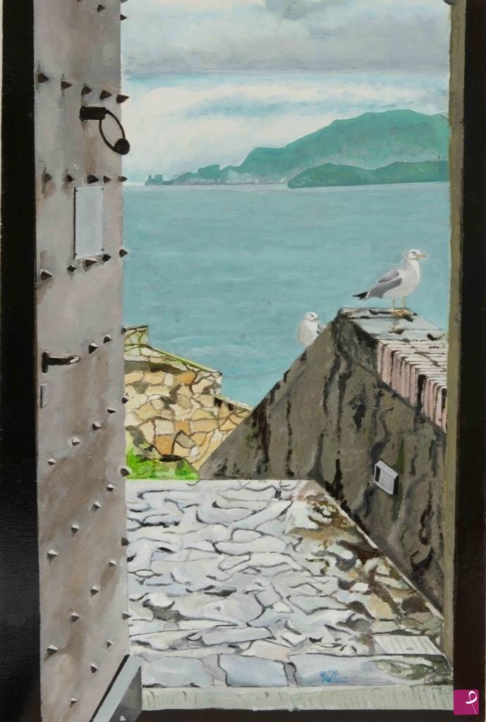 quadri in vendita online - Dal castello di Lerici, scorcio sul mare di La Spezia 