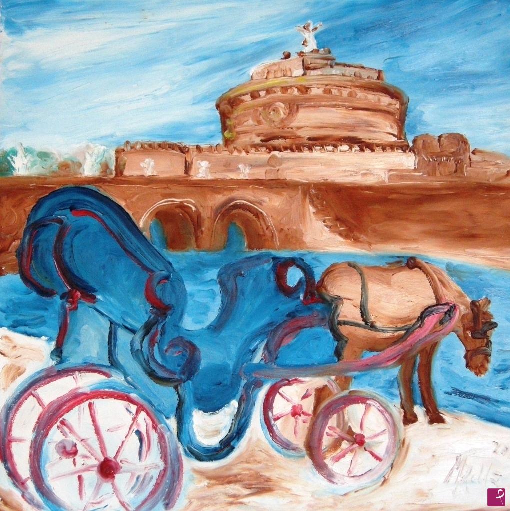 quadri in vendita online - DAL LUNGOTEVERE SI VEDE CASTEL S.ANGELO