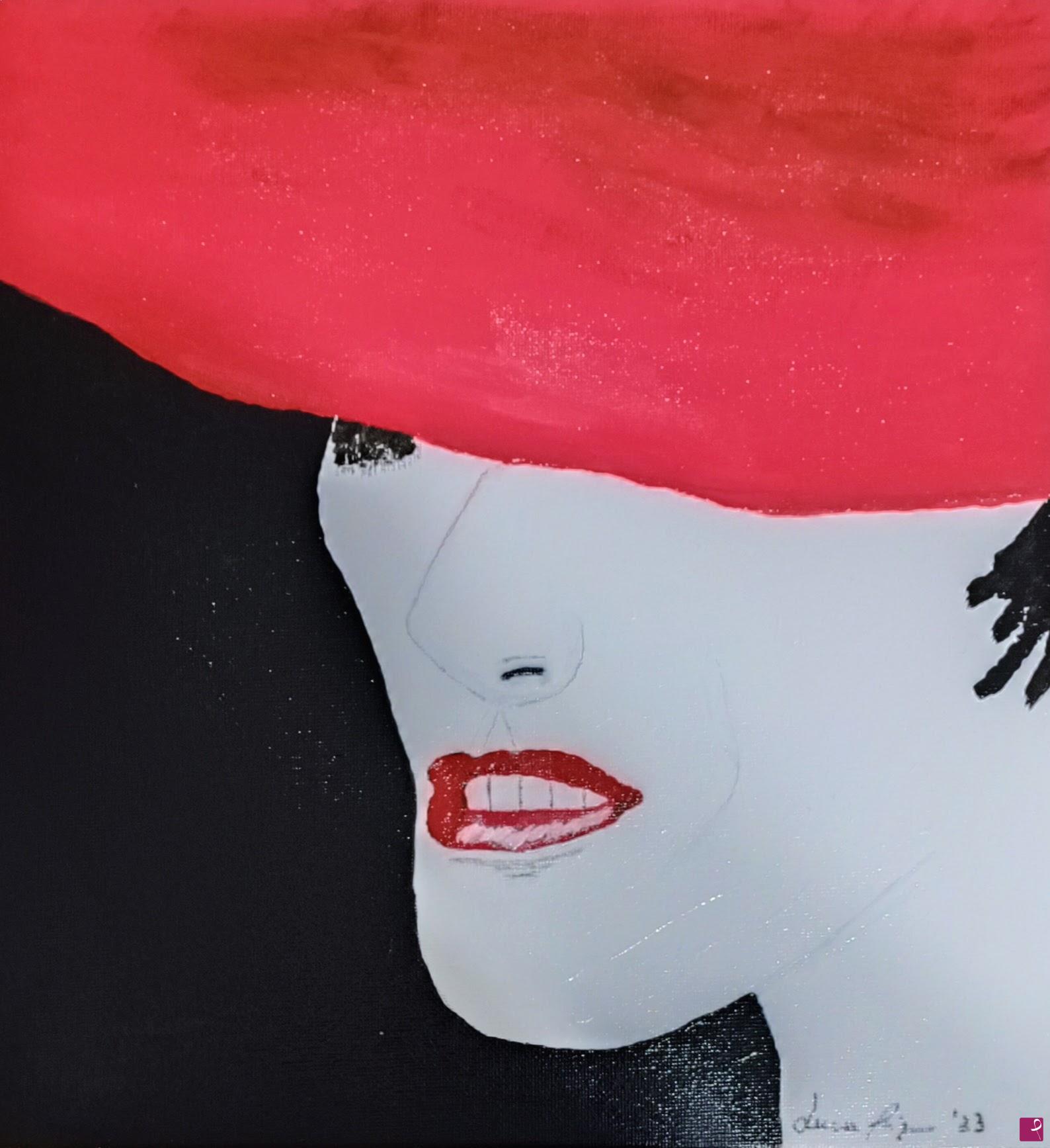 quadri in vendita online - DAMA CON CAPPELLO ROSSO