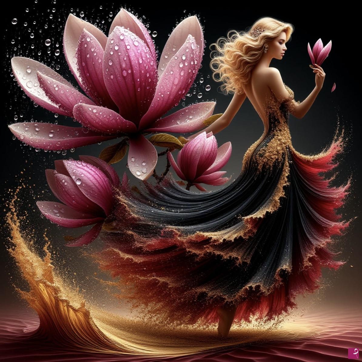 quadri in vendita online - Dance women with beautiful flowers 