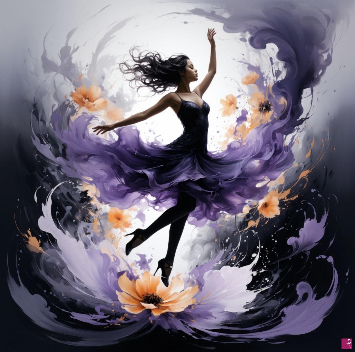 quadri in vendita online - Dancing girl in flowers and sky