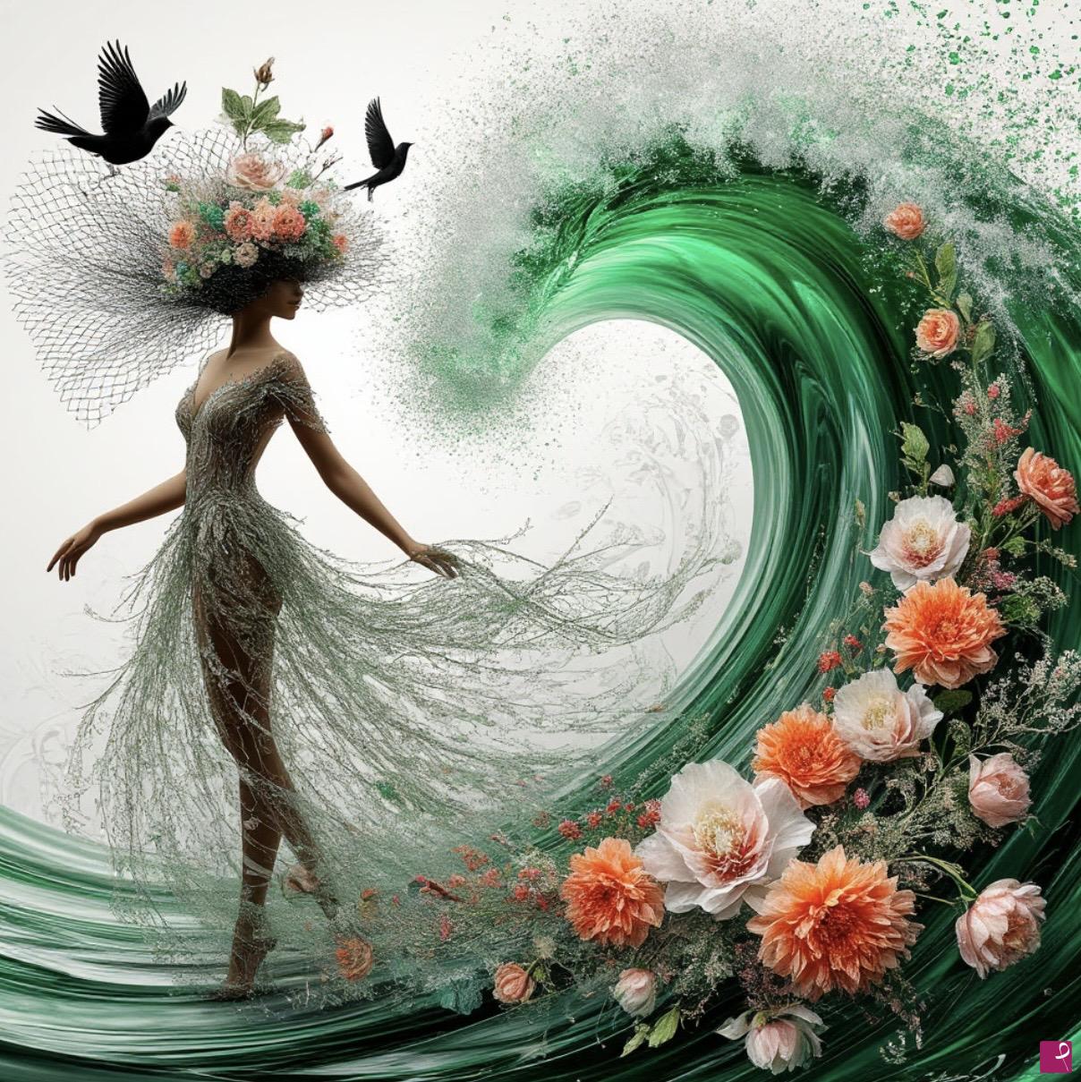 quadri in vendita online - Dancing in a wave of flowers