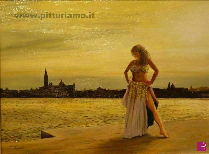 quadri in vendita online - Danzatrice del ventre e laguna di Venezia
