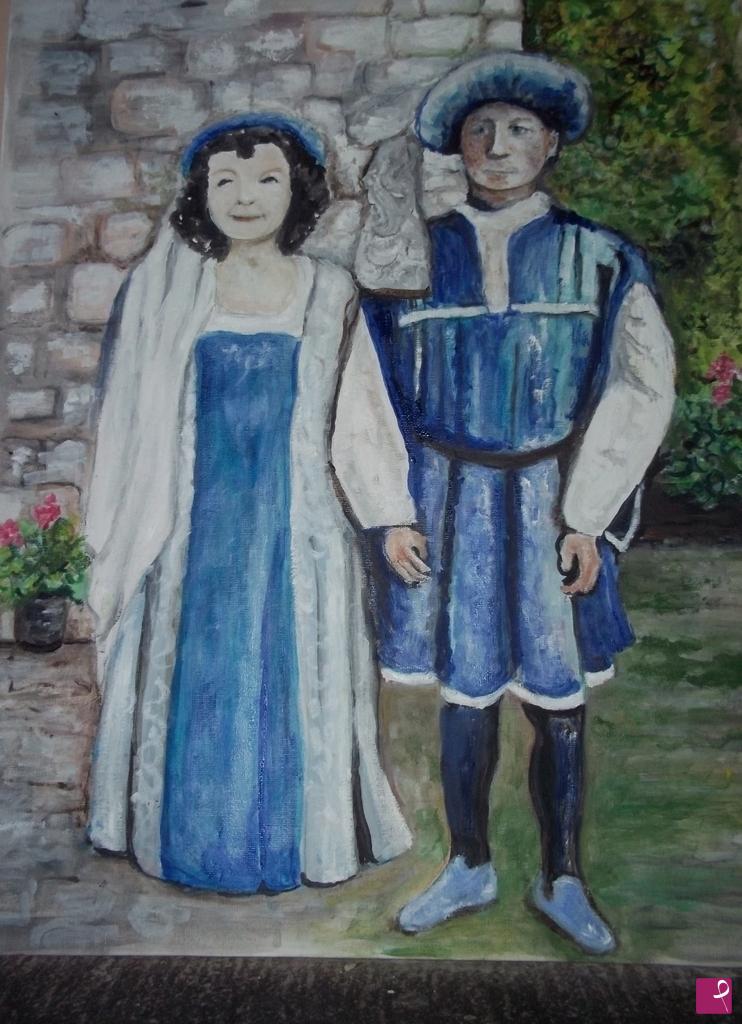 quadri in vendita online - Dario e Lorena alla festa medievale