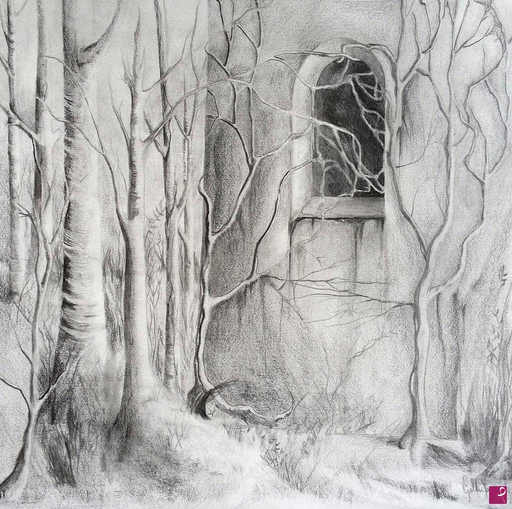 quadri in vendita online - Dark pencil drawing. Abode Shrouded In Forgetfulness (Dimora Avvolta Nella Dimenticanza)