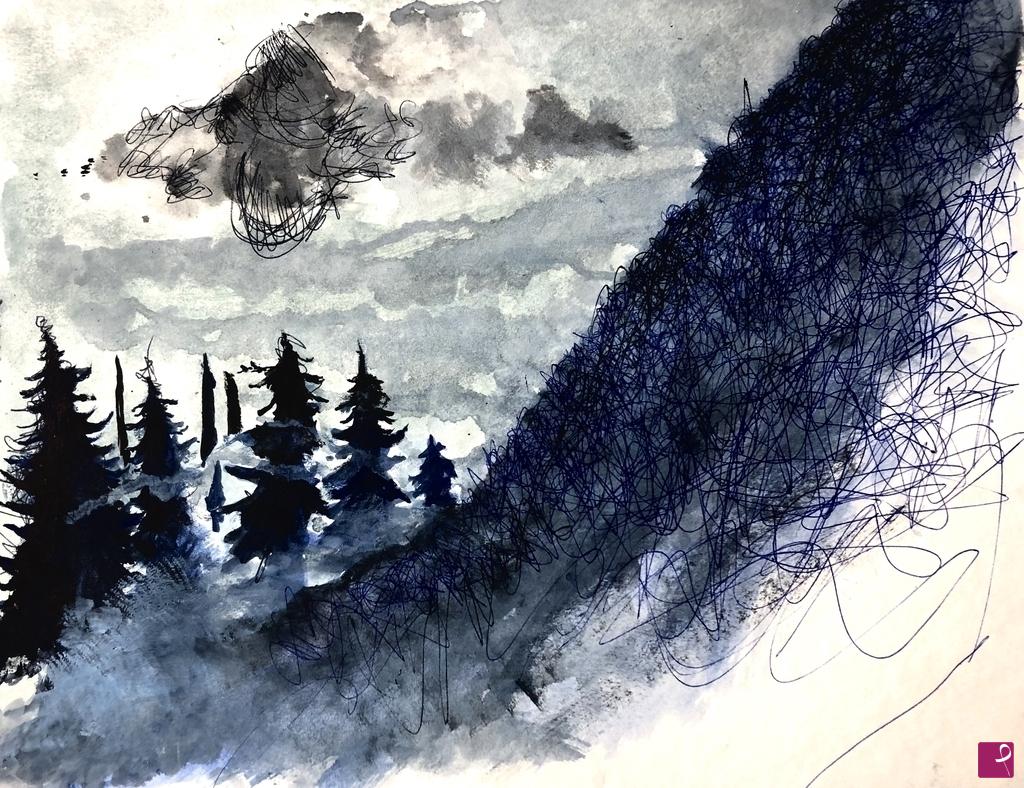 quadri in vendita online - De la montagne le brouillard descend