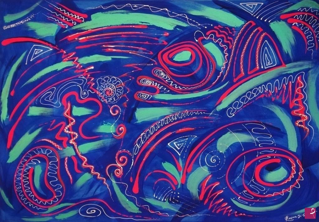 quadri in vendita online - Deep Blue with Red, Green and White influences