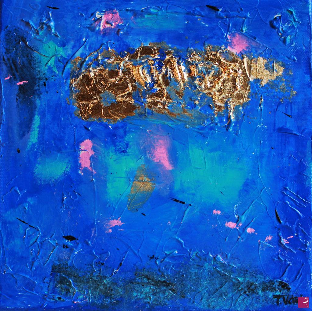 quadri in vendita online - "DEEP BLUE".Acrilico e foglia ora su tela.
