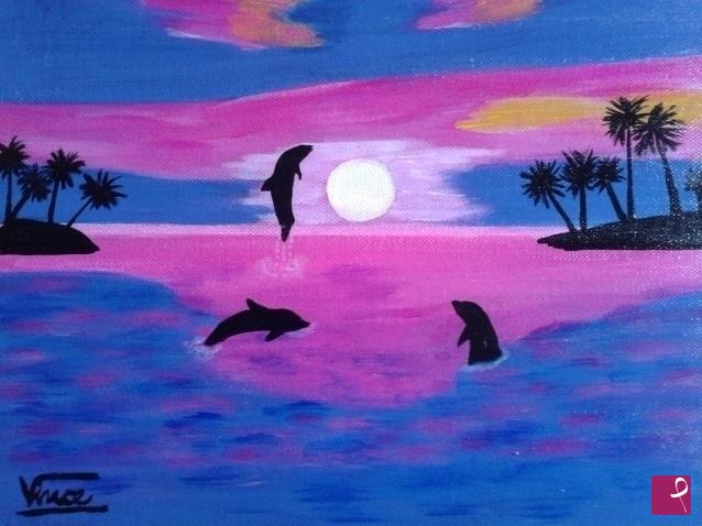quadri in vendita online - DELFINI AL TRAMONTO
