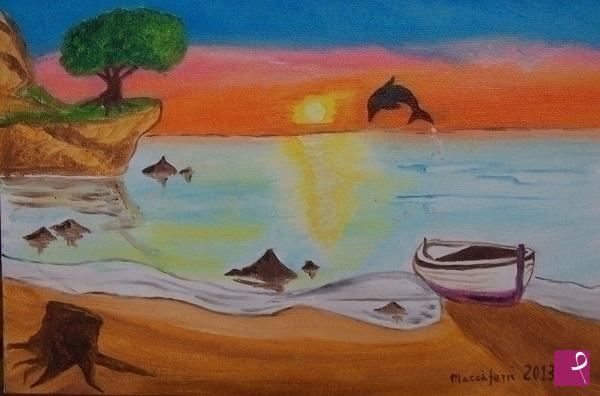 quadri in vendita online - Delfino al tramonto