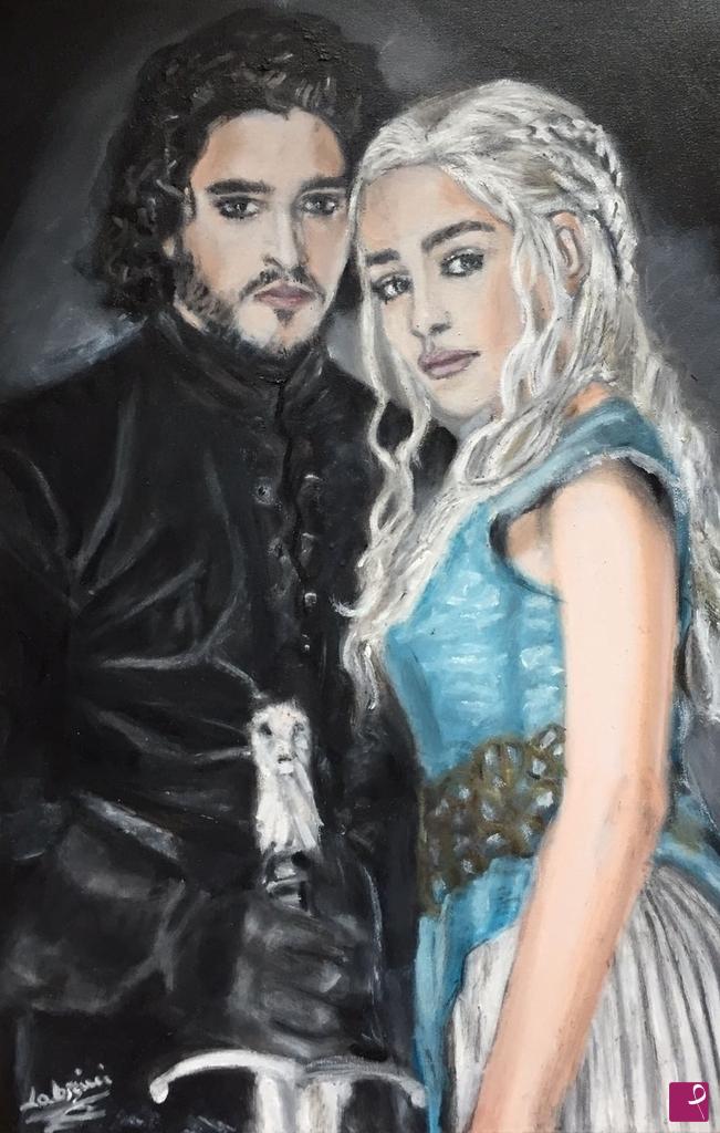 quadri in vendita online - Denerys e Jon Snow ritratto olio su tela
