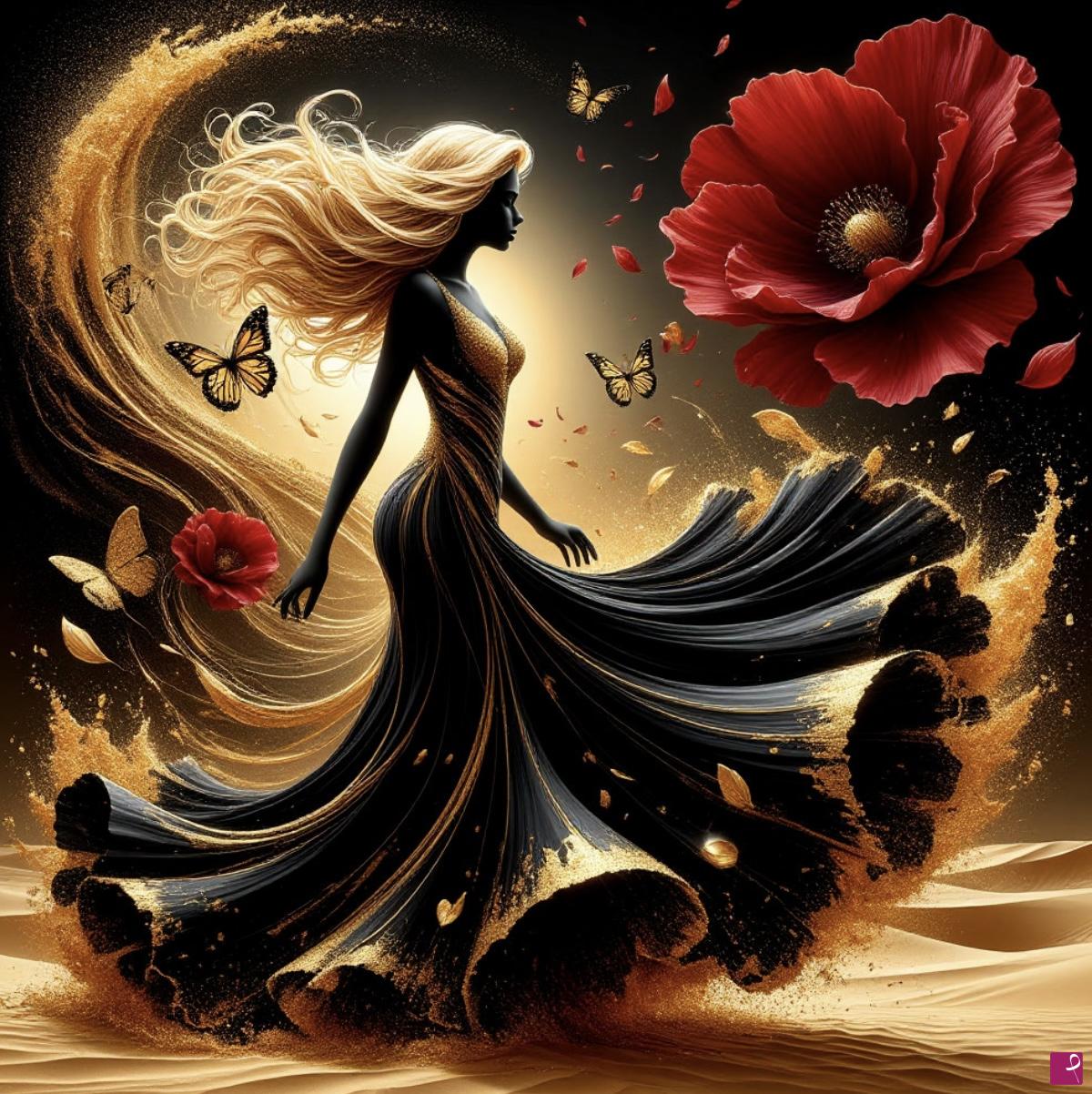 quadri in vendita online - Desert, girl and rad flower 