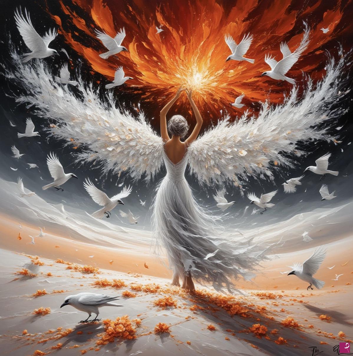 quadri in vendita online - Desert, white Angel and birds