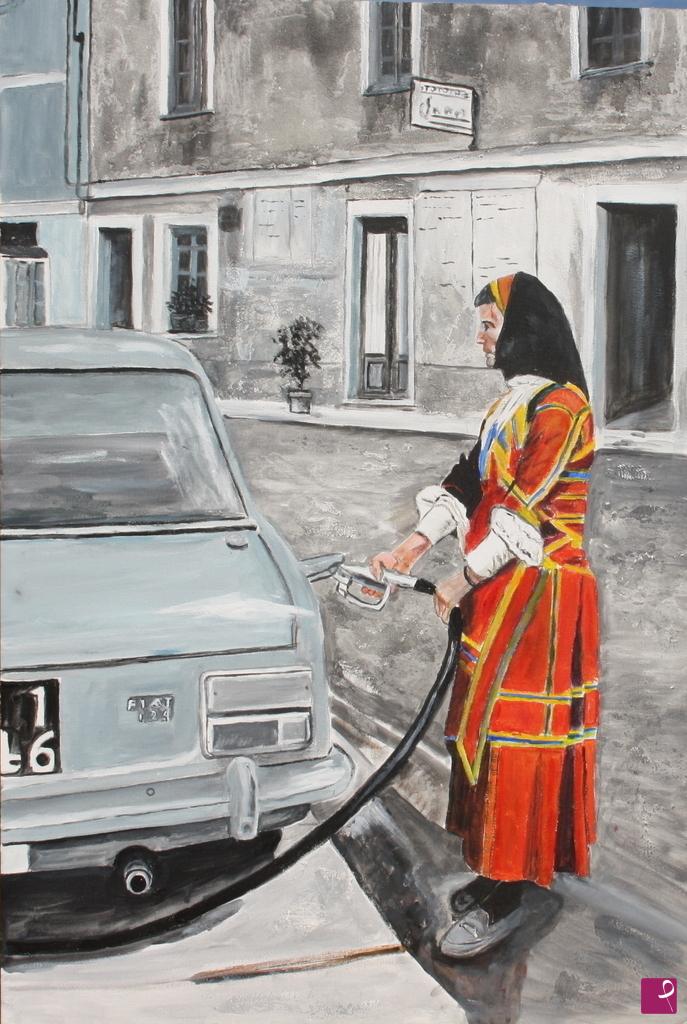 quadri in vendita online - Desulo : vecchi ricordi Giuseppa F. 1974