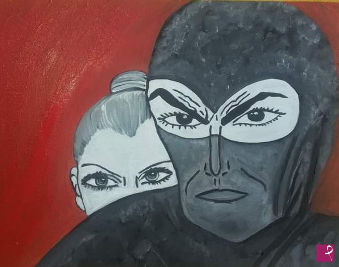 quadri in vendita online - "Diabolik ed Eva Kant"olio su cartone telato 30x40