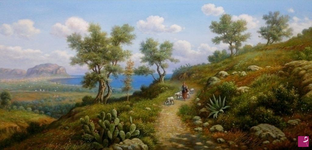 quadri in vendita online -  DIPINTI IN VENDITA - Paesaggio con Monte Pellegrino