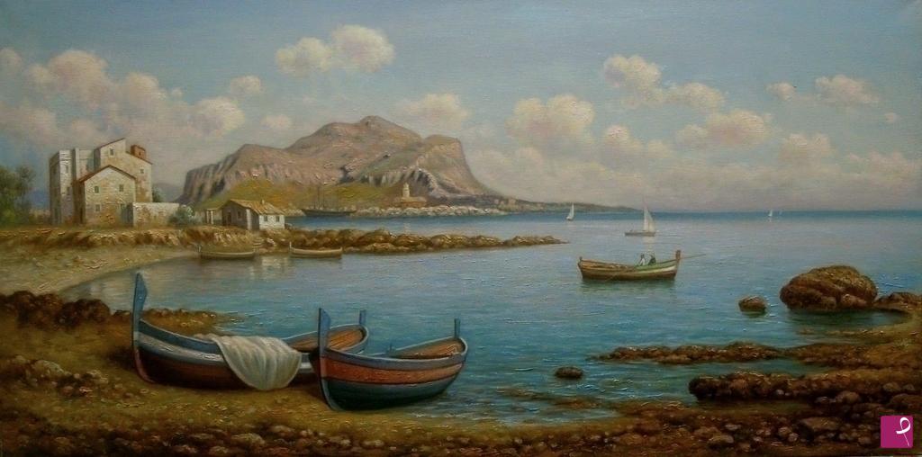 quadri in vendita online - DIPINTI IN VENDITA - Paesaggio marino con "Monte Pellegrino"