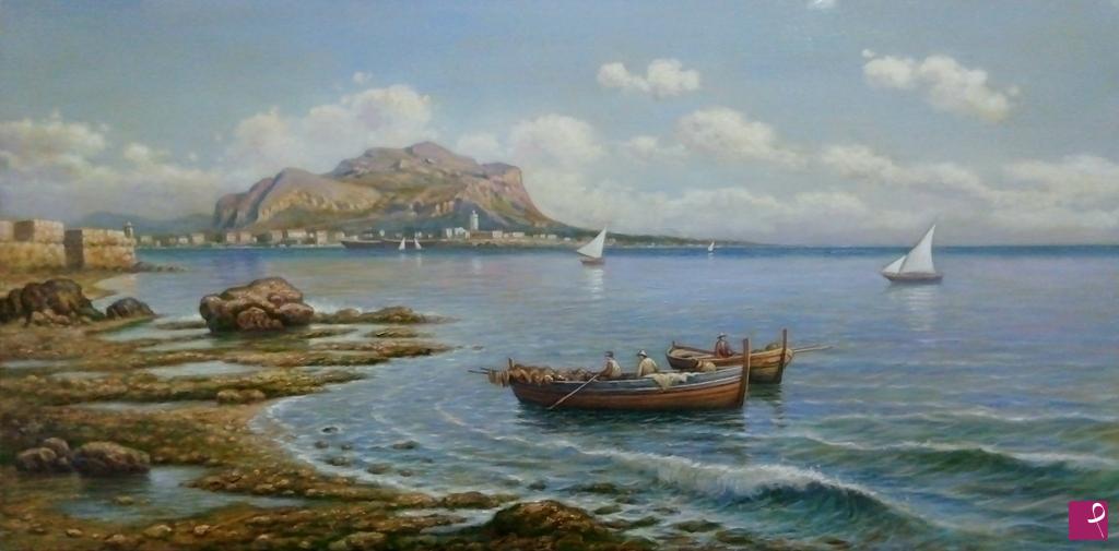 quadri in vendita online - DIPINTI IN VENDITA - Paesaggio marino con Monte Pellegrino
