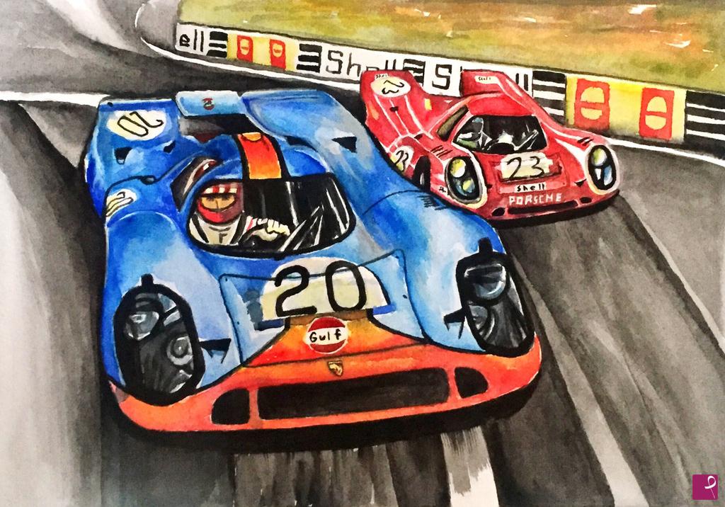quadri in vendita online - Dipinto Le Mans Porsche 917