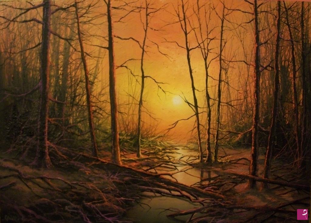 quadri in vendita online - DIPINTO olio su tela:" Tramonto infuocato " di Ettore Marinelli 